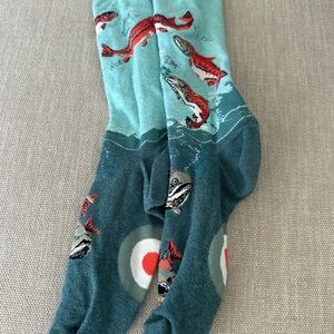 Teal and Red Fish Pattern Socks